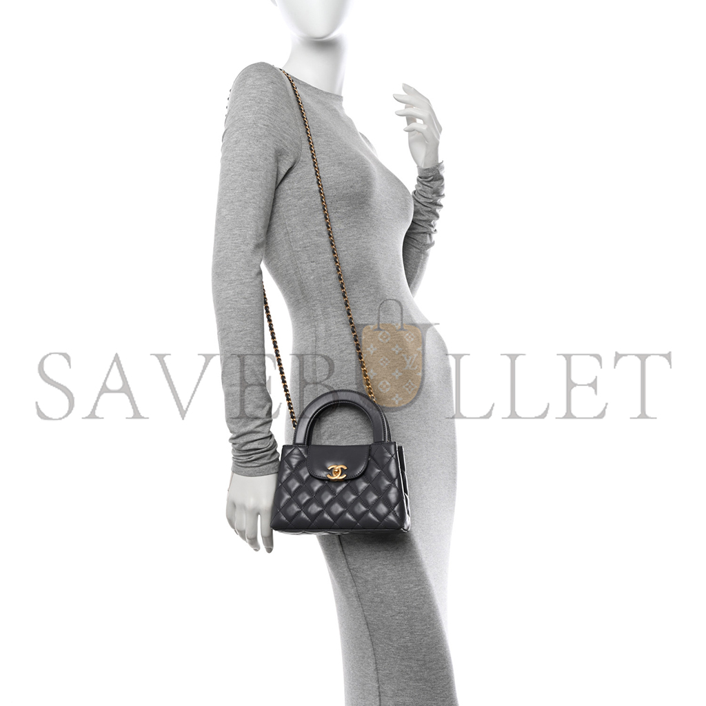 Ch*el master kelly bag quilted grey shiny calfskin aged gold hardware (19*13*7cm)